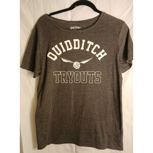 Harry Potter Gray Tshirt- QUIDDITCH TRYOUTS(White) SHORTSLEEVE WOMENS LG
